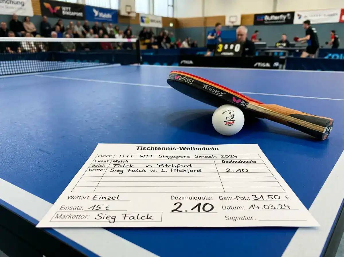 Dezimalquote deutlich sichtbar auf einem Tischtennis-Wettschein