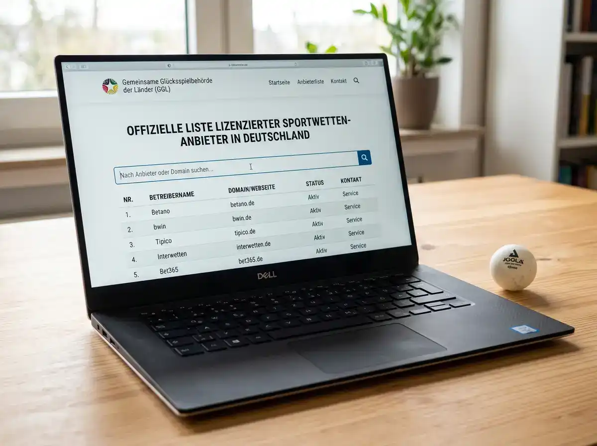 Prüfung eines Tischtennis-Wettanbieters anhand der offiziellen GGL-Whitelist der Domains