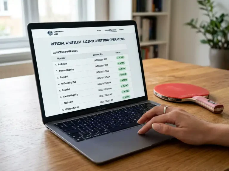 Bildschirm mit offizieller Whitelist lizenzierter Sportwettenanbieter