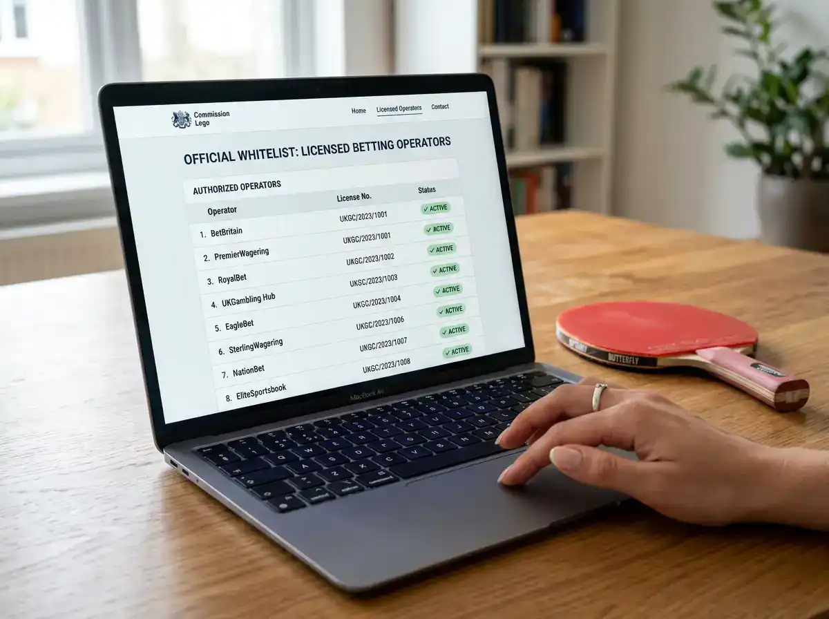 Bildschirm mit offizieller Whitelist lizenzierter Sportwettenanbieter