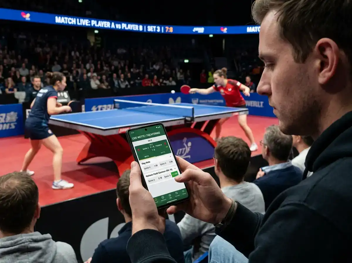 Live-Wette in der App während eines laufenden Tischtennis-Matches