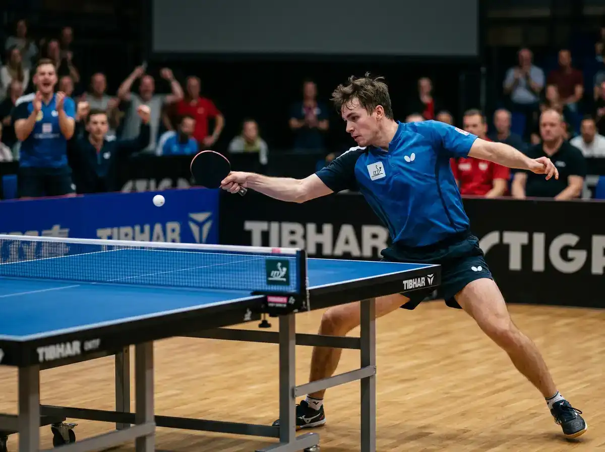 Offensiver Spieler mit kraftvollem Topspin am Tisch