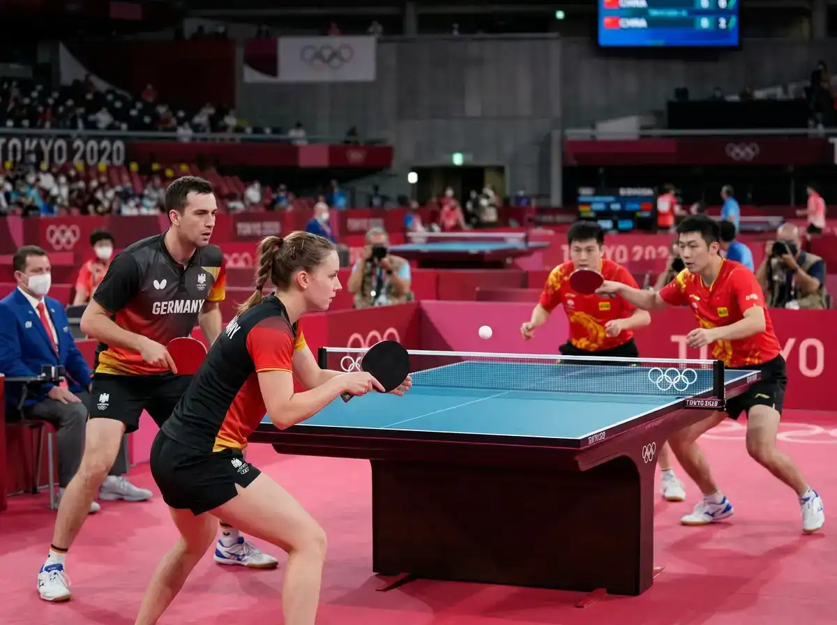 Mixed-Doppel im olympischen Tischtennis an der Platte