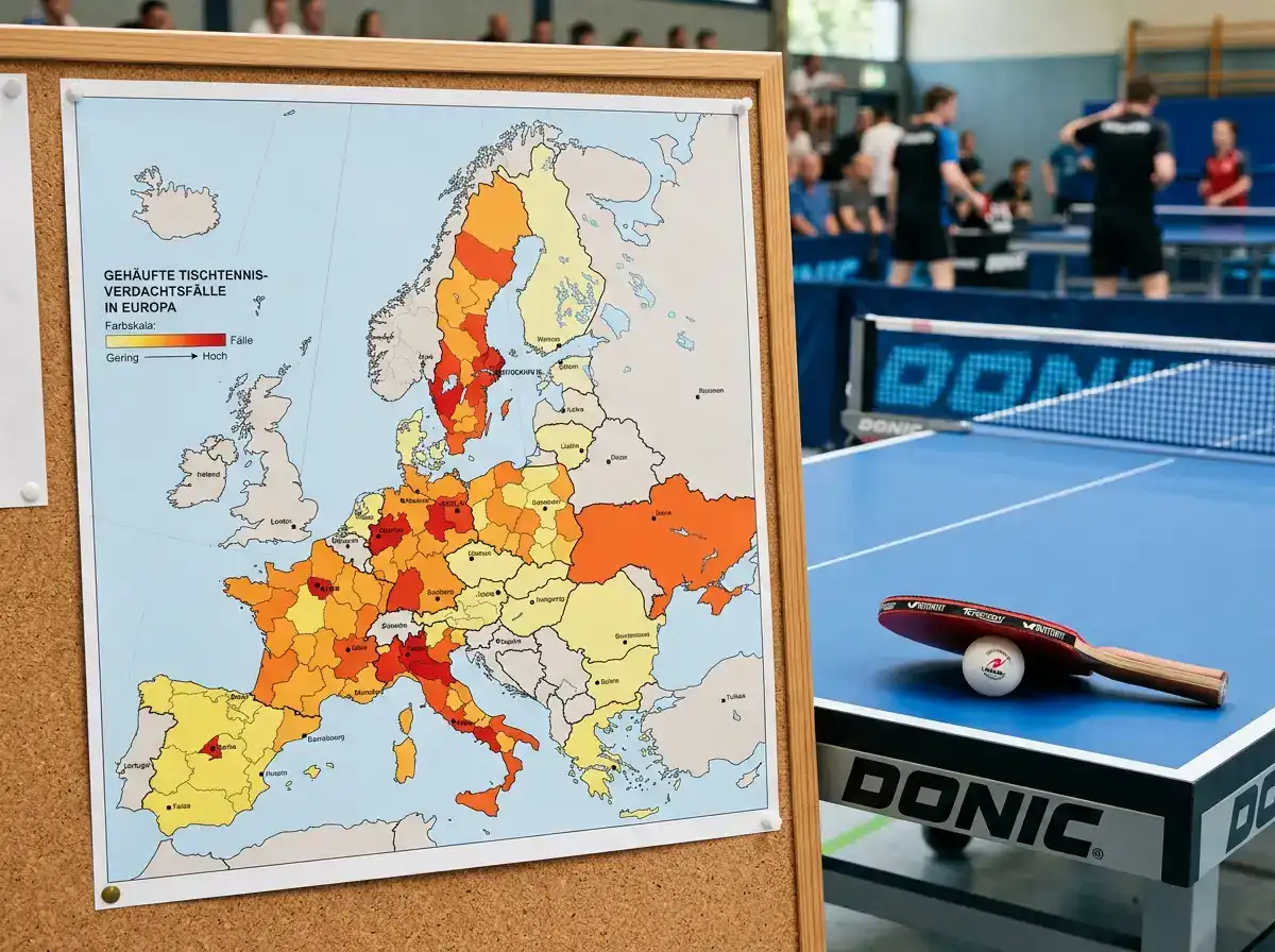 Karte mit Regionen gehäufter Tischtennis-Verdachtsfälle in Europa