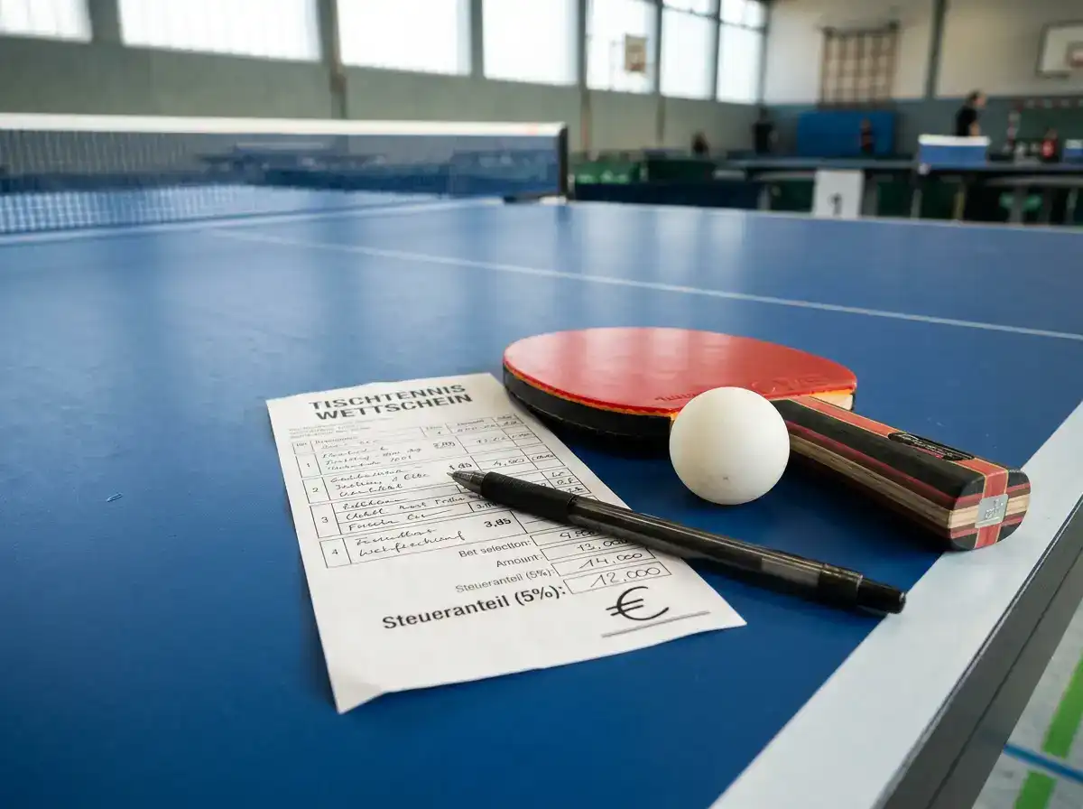 Tischtennis-Wettschein mit ausgewiesenem Steueranteil
