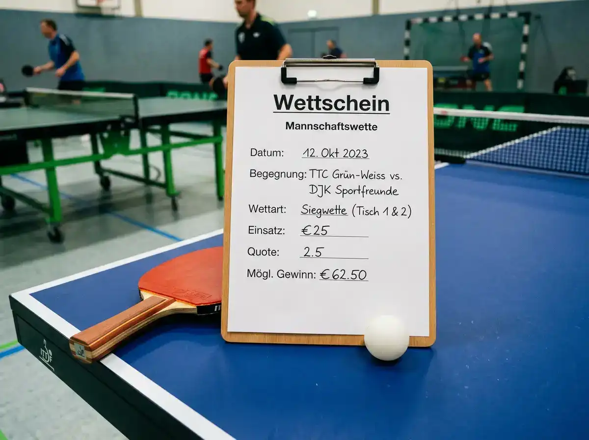 Wettschein für eine Tischtennis-Mannschaftswette