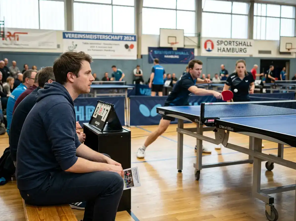 Einsteiger verfolgt ein übersichtliches Tischtennis-Einzel