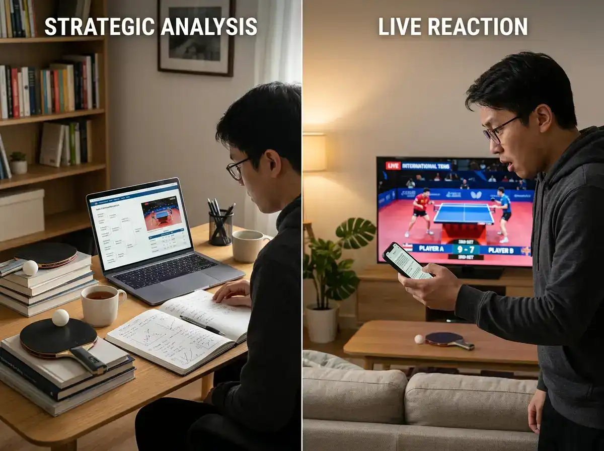 Tischtennis-Spieler im schnellen Live-Ballwechsel während eines In-Play-Wett-Moments