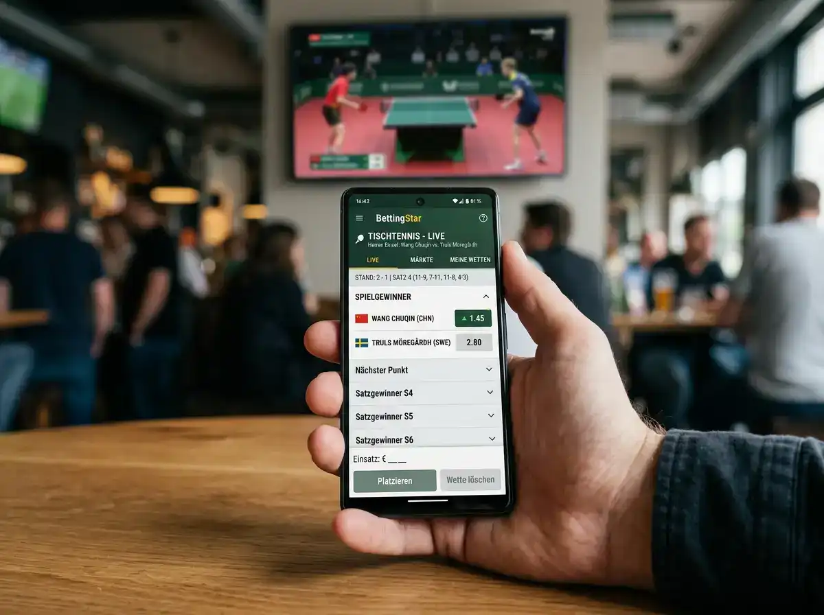 Live-Wettmaerkte im Tischtennis: Matchsieger und Satzsieger mit sich bewegenden Quoten