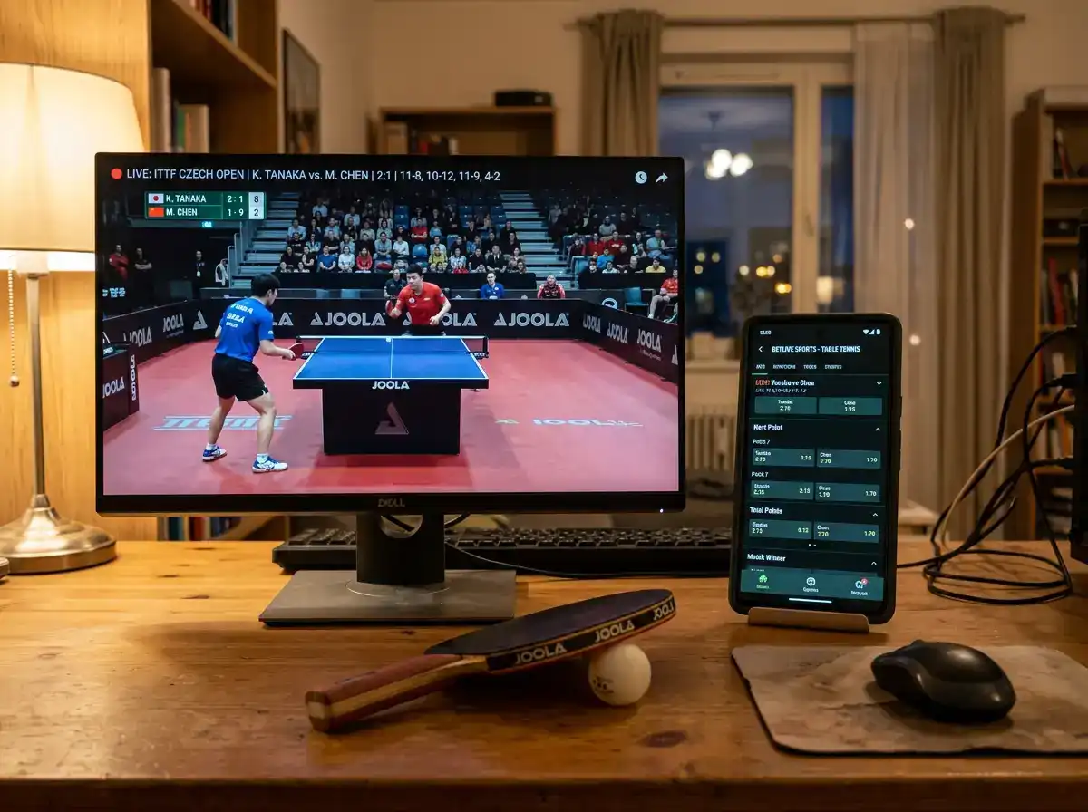Zwei-Bildschirm-Setup für Tischtennis-Live-Wetten: Stream und Wett-App parallel im Blick