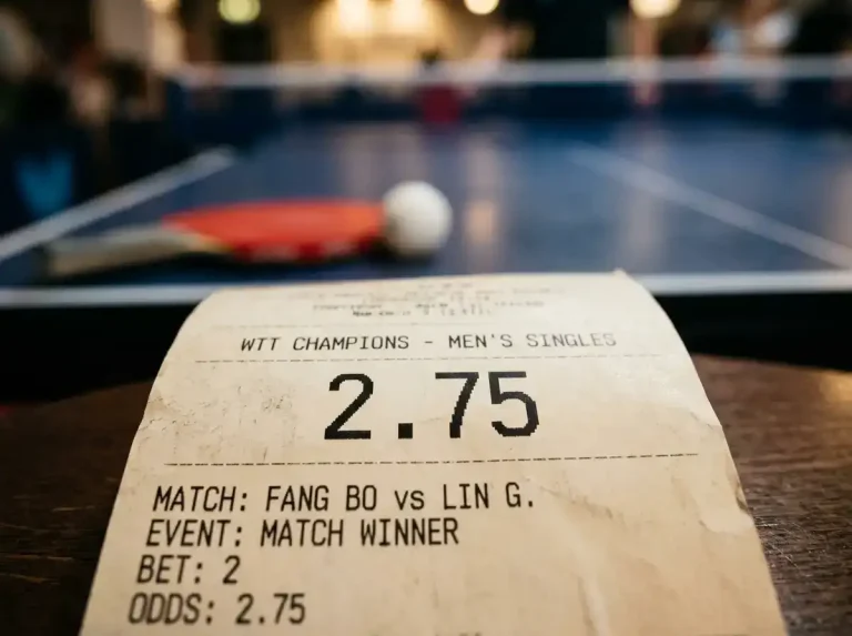 Nahaufnahme einer Dezimalquote auf einem Wettschein für ein Tischtennisspiel