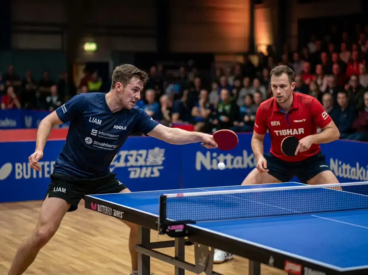 Zwei Tischtennisspieler mit gegensätzlichen Spielstilen im Duell