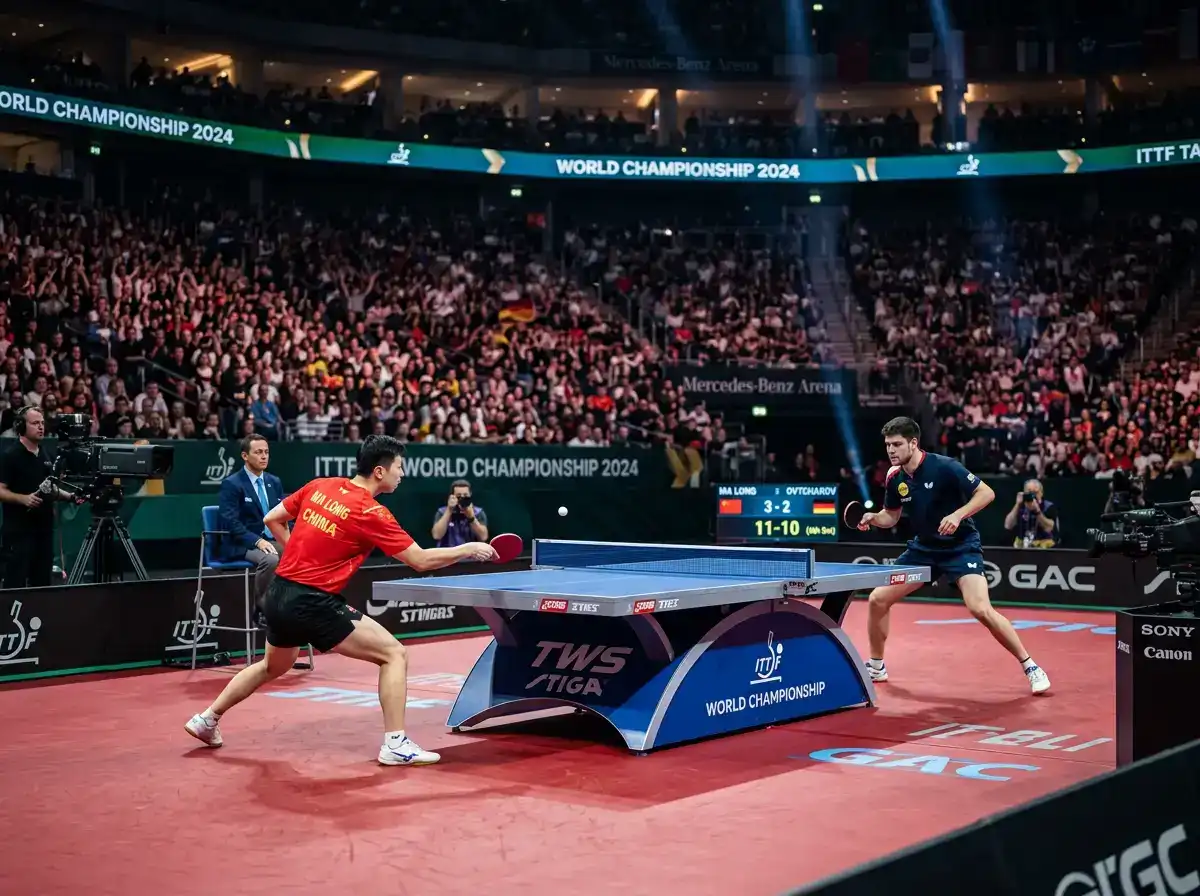 Tischtennis-Weltmeisterschaft mit Spielern auf dem zentralen Court