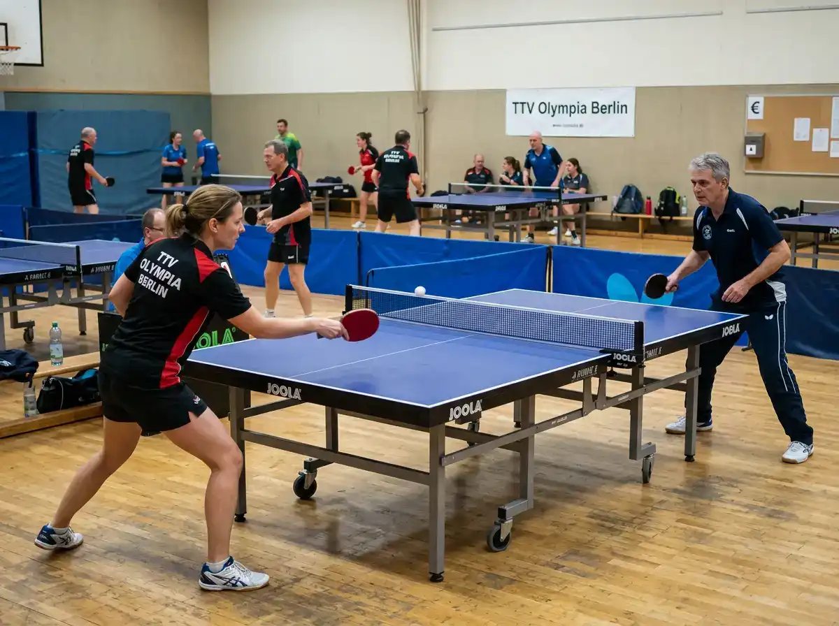 Vereinsmitglieder beim Training in einem deutschen Tischtennisverein