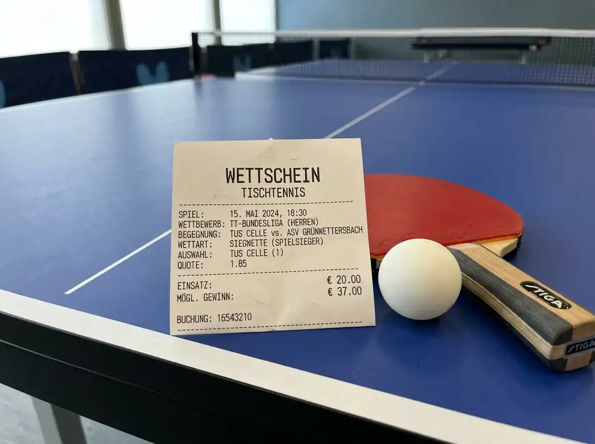 Einfacher Wettschein mit Auswahl des Spielsiegers im Tischtennis
