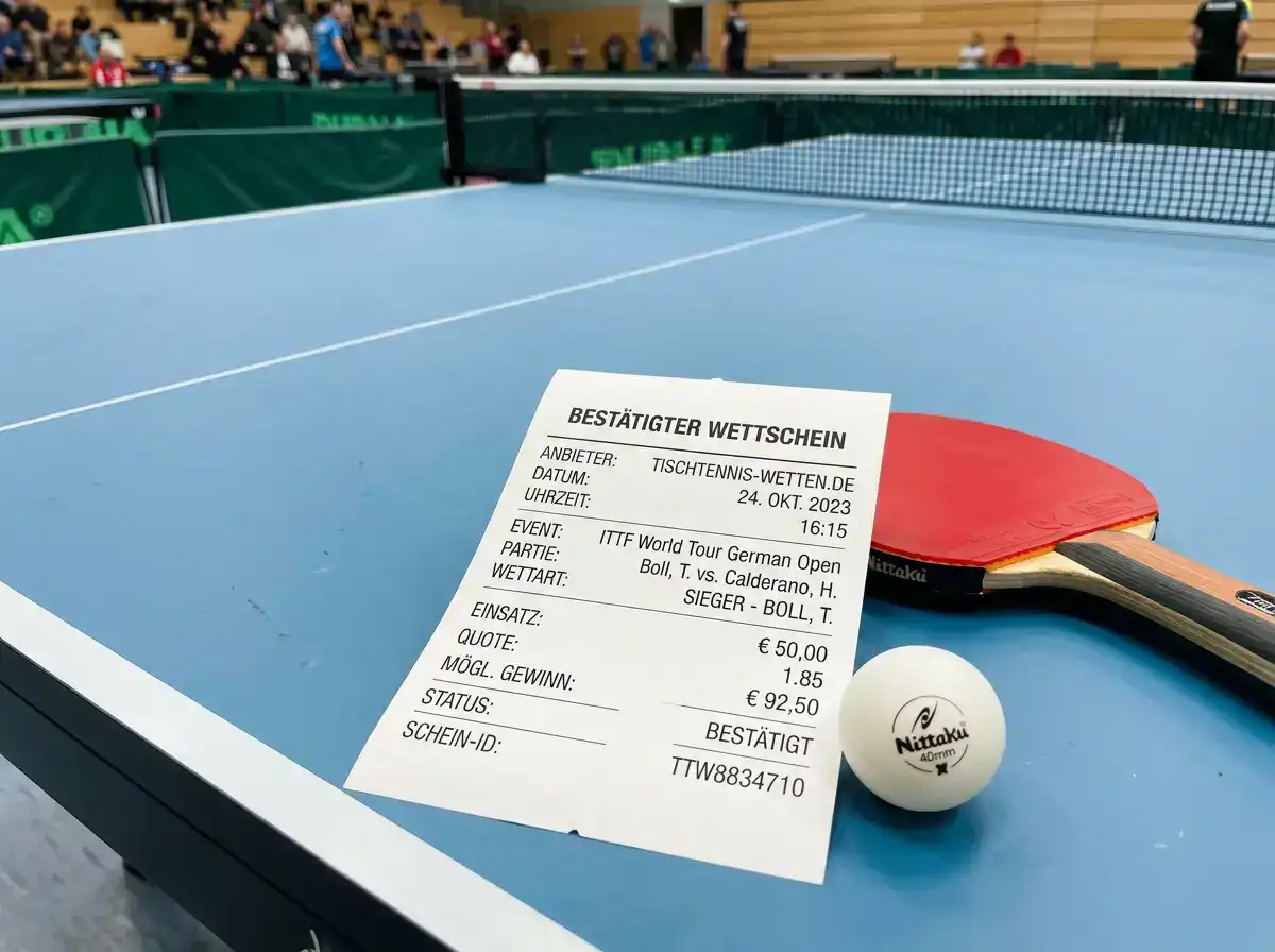 Bestätigter Wettschein nach einer Online-Tischtennis-Wette