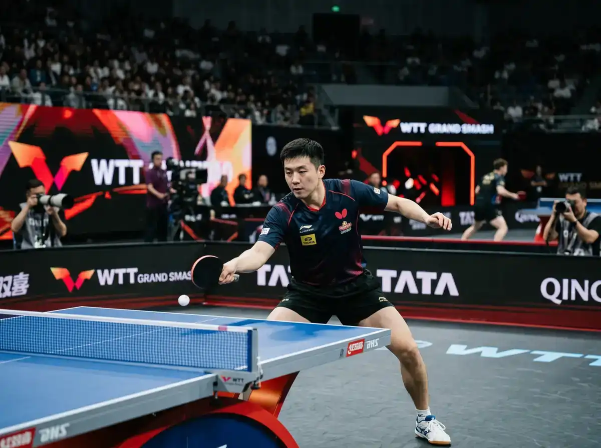 Spitzenspieler bei einem WTT-Grand-Smash-Turnier an der Platte